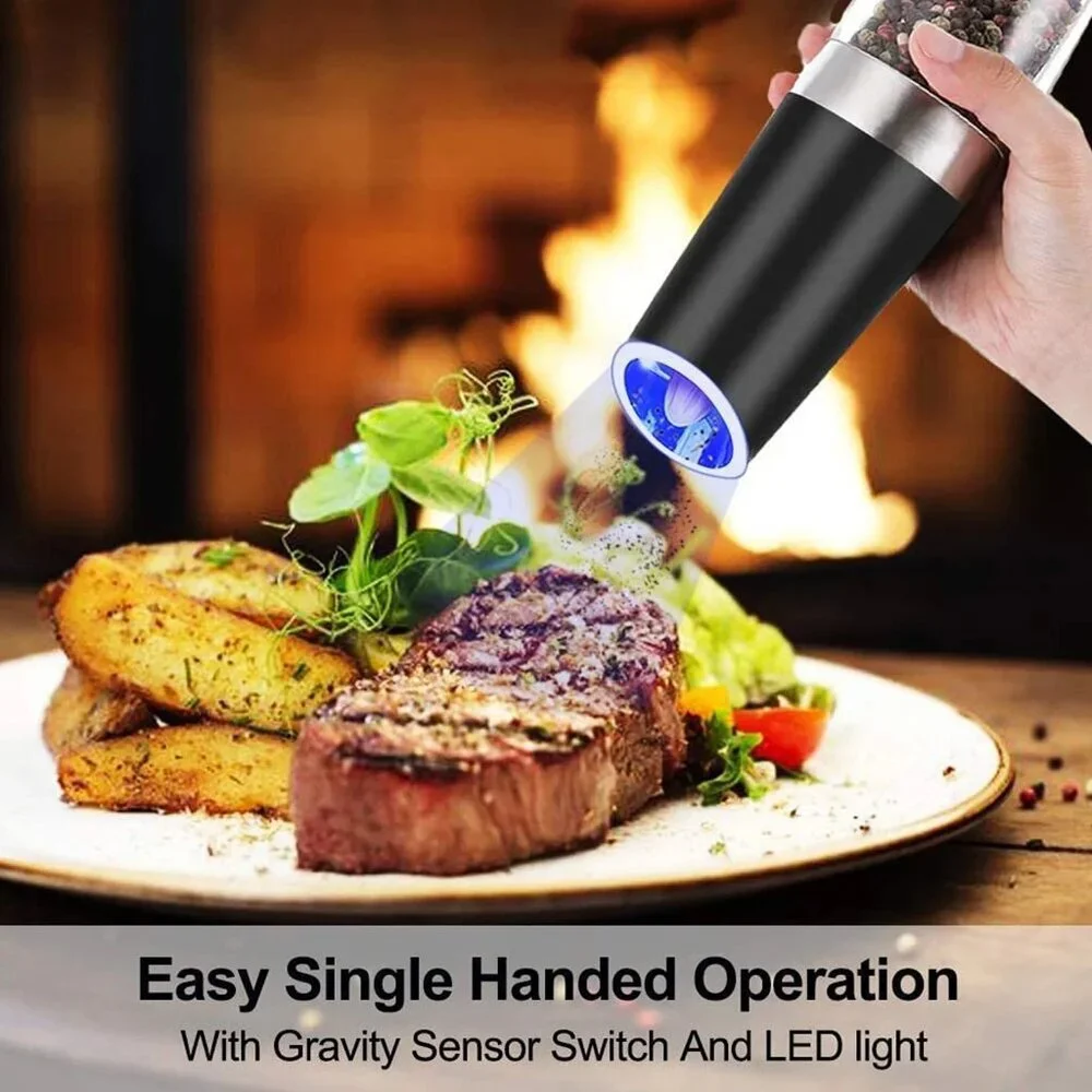 🔥2 Pack Gravity Electric Salt and Pepper Grinder Mill Shaker Adjustable Auto🔥